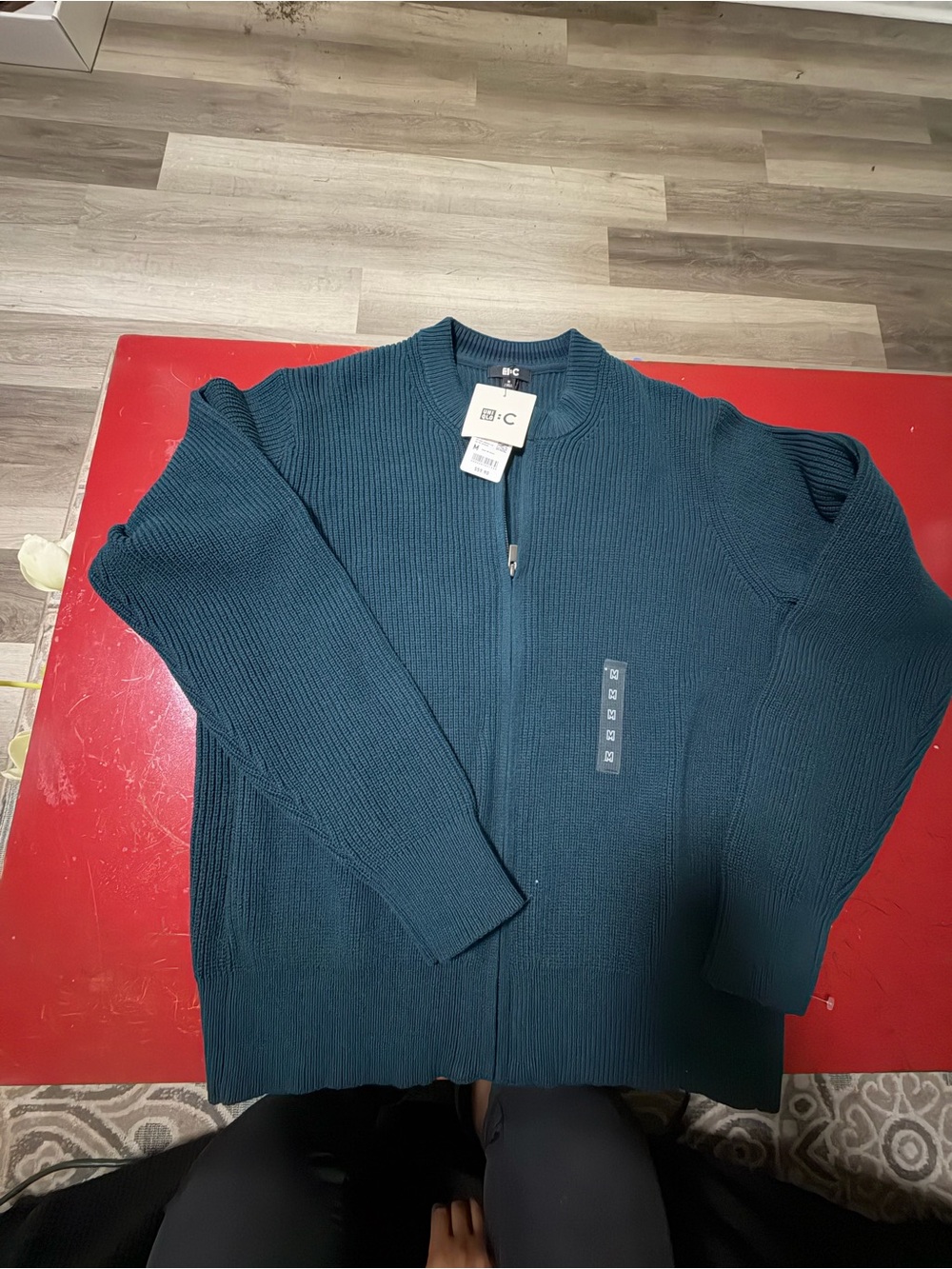 Uniqlo Men's Teal Ribbed Full-Zip Sweater
